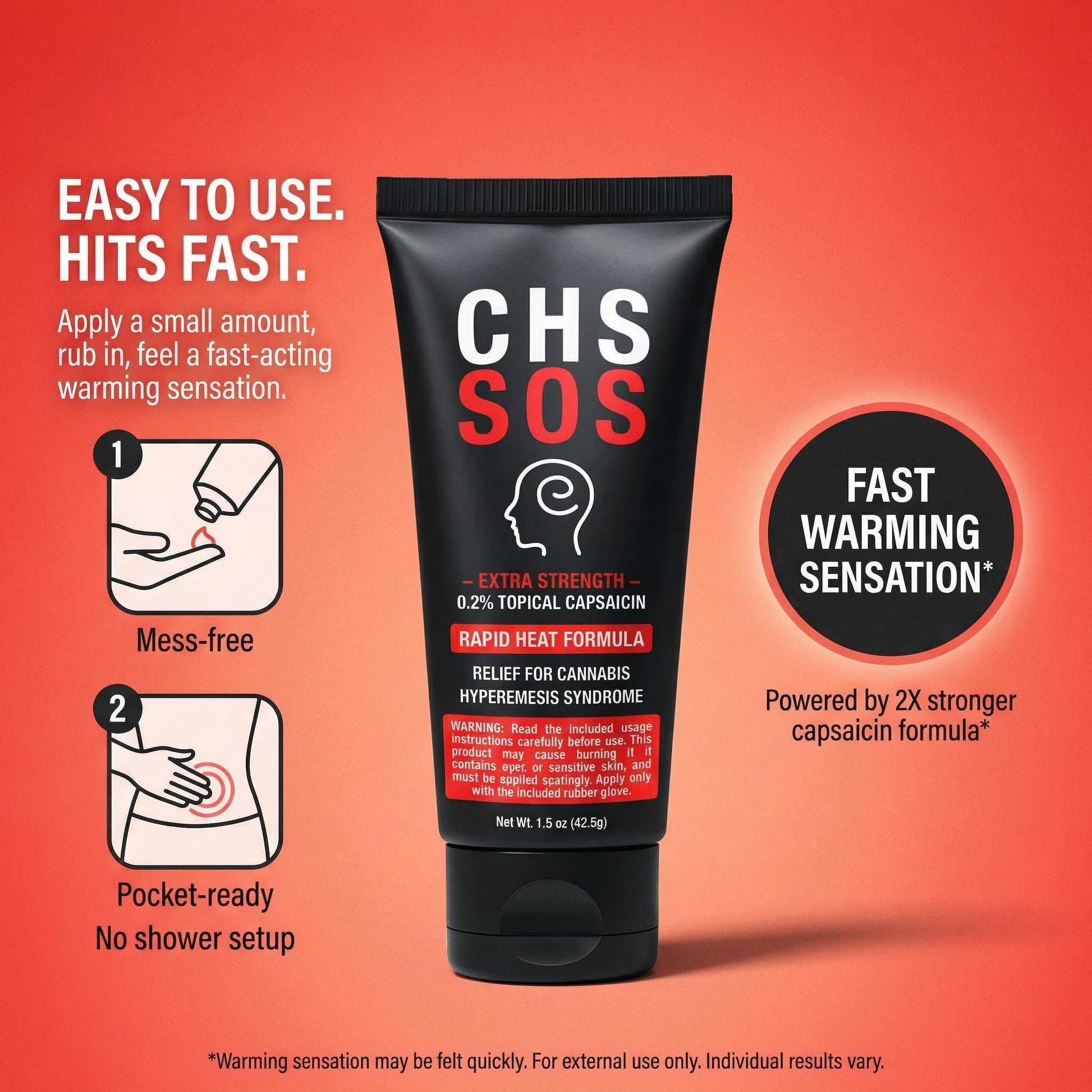 CHS SOS Warming Relief Cream – High Potency Capsaicin Topical for Abdominal & Muscle Discomfort – Soothing Warming Sensation for Targeted Comfort – Fast-Acting, Non-Greasy Formula – 1.5 oz x 2pack CHS SOSBuy Supplements Australia