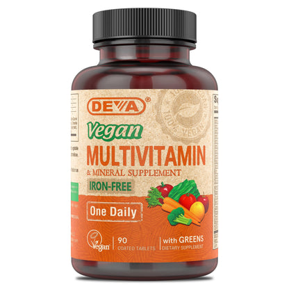 DEVA Vegan Iron-Free Multivitamin & Mineral Supplement, Green Food Blend, Spirulina, Chlorella, Ashwagandha, Broccoli, 90 Coated Tablets DEVABuy Supplements Australia