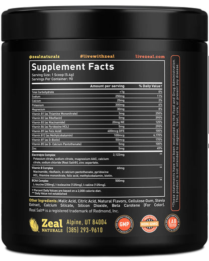 Enhanced Electrolyte Powder (Peach Mango | 90ct.) + BCAA, B-Vitamins & Real Salt Zeal NaturalsBuy Supplements Australia