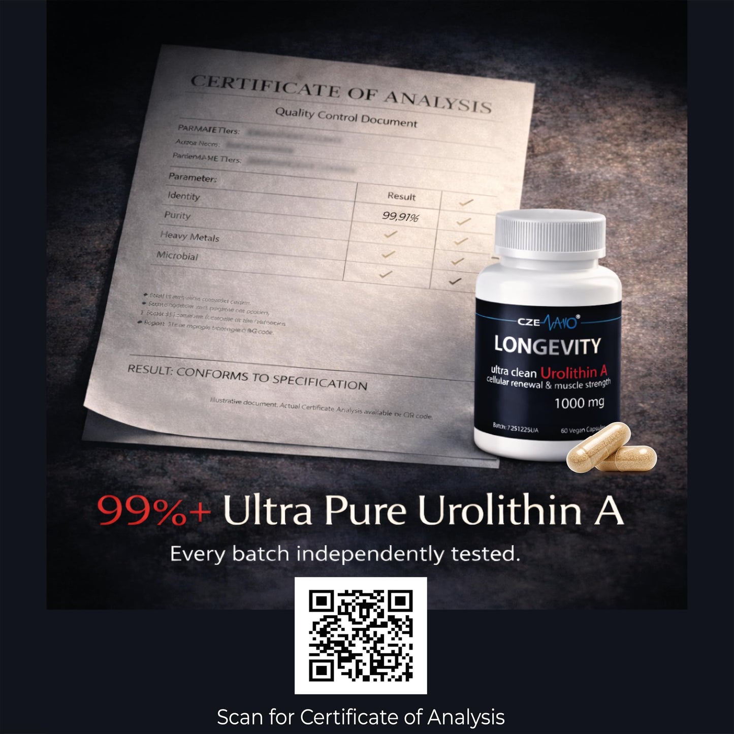 CzeNano Longevity – Ultra-Pure Urolithin A Supplement 1000 mg | Mitochondrial Support, Cellular Energy & Muscle Strength | Third-Party Tested COA | 60 Vegan Capsules CzeNanoBuy Supplements Australia