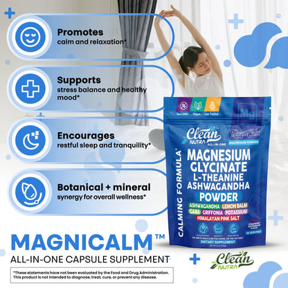 Magnesium Glycinate Powder Supplement + L Theanine Ashwagandha Glycine Apigenin Lemon Balm GABA 5HTP Pink Salt Potassium L Tryptophan Calcium | Powdered Sleep Aid Calm Trace Minerals Vitamin Clean NutraceuticalsBuy Supplements Australia