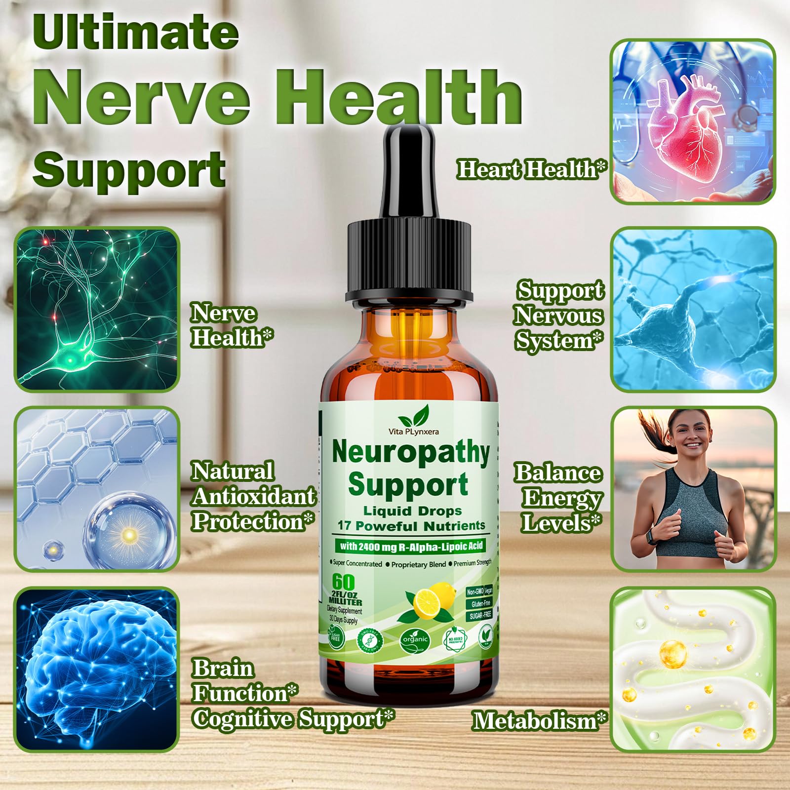 Neuropathy Supplements Liquid Drops, Advance 17-in-1 Stabilized R-Alpha Lipoic Acid (R-ALA) w. Acetyl L-Carnitine Vitamin B-Complex Magnesium, High Potency R-Lipoic Acid for Nerve Antioxidant Energy Vita PLynxeraBuy Supplements Australia
