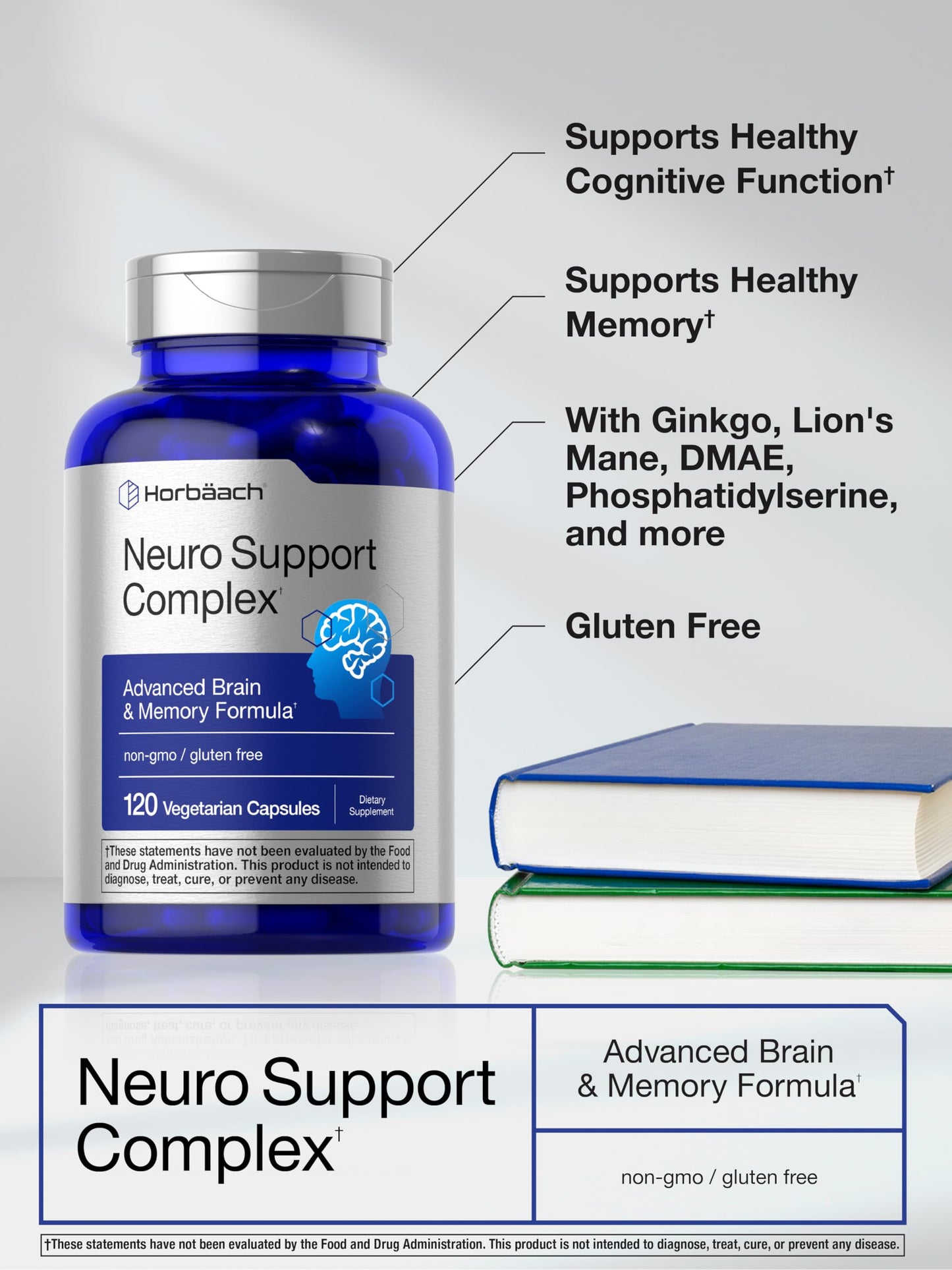 Horbäach Brain Supplement | 120 Capsules | with Phosphatidylserine & DMAE | Advanced Formula for Memory, Focus, Clarity | Vegetarian & Gluten Free | Neuro Support HorbäachBuy Supplements Australia