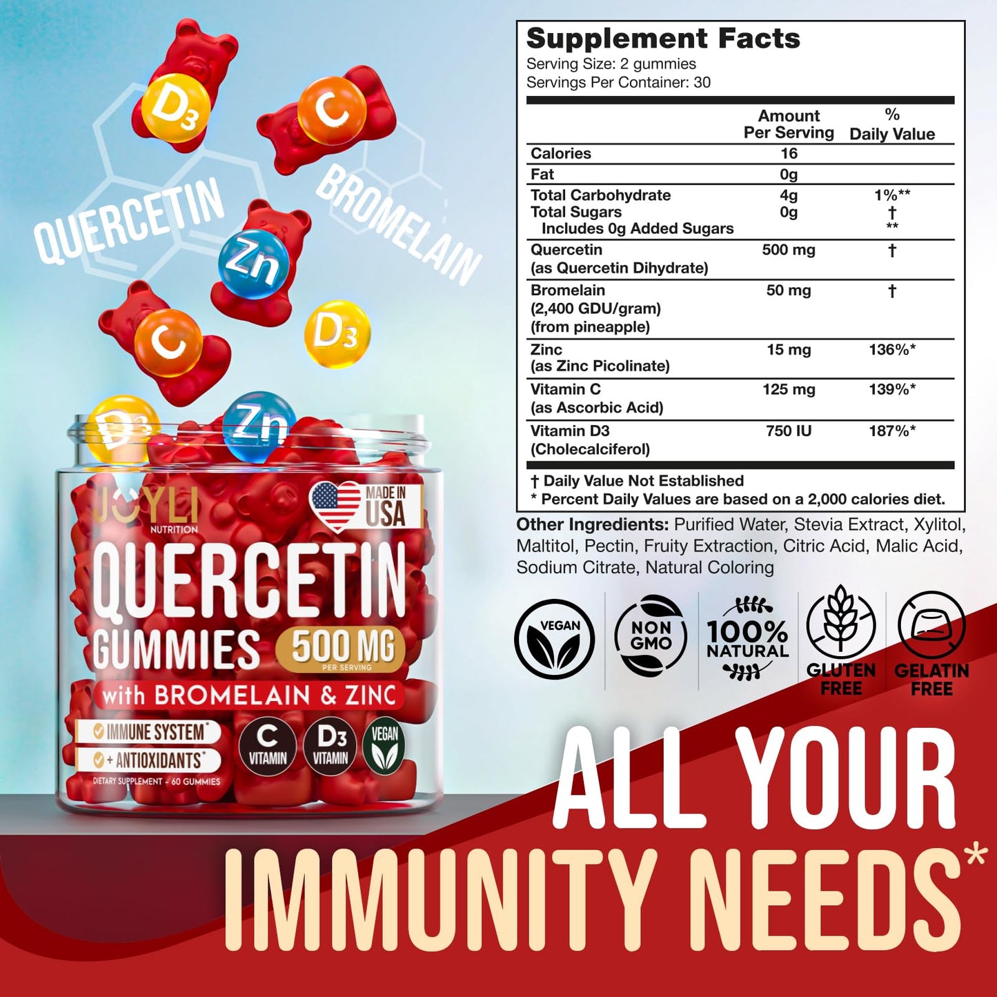 JOYLI Quercetin Gummies - Pure Quercetin with Bromelain Zinc Vitamin C & Vitamin D3 JOYLI NutritionBuy Supplements Australia