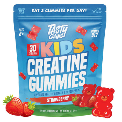 TASTY GAINS Kids & Teen Creatine Gummies with Vitamin B12 for Growth Support, Easy Chew Daily Supplement, Gummy Vitamins for Kids and Teens, Ages 5+ TASTY GAINSBuy Supplements Australia