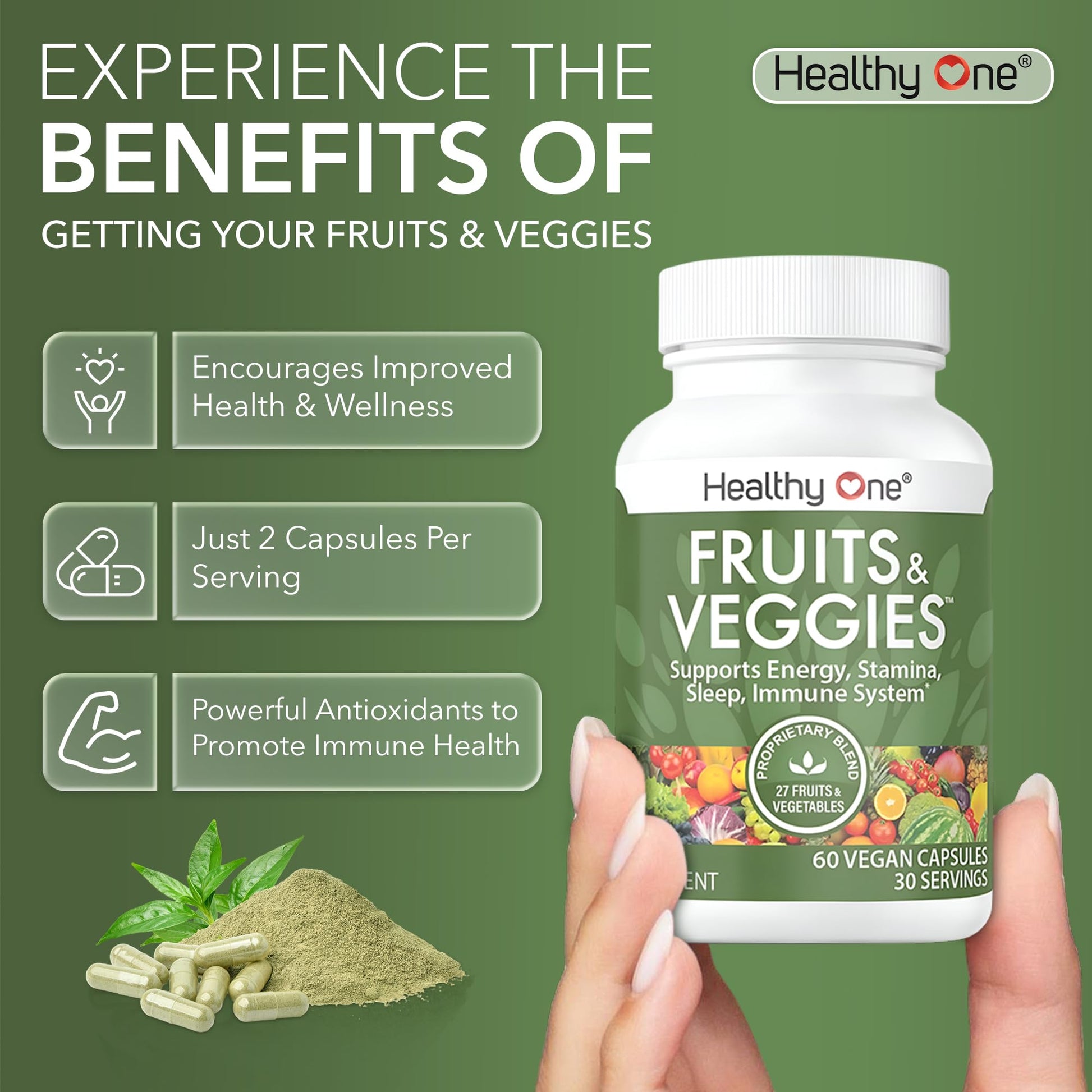 Fruits & Veggies Formula - 27 Premium Whole Foods - Organic Ingredients - Equals 3 Servings of Fruits & Vegetables - Improve Energy, Focus & Immune Function - Fiber - Antioxidants - 150ct (75 Serv) Healthy OneBuy Supplements Australia
