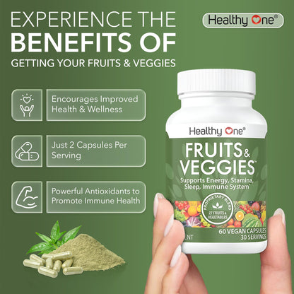 Fruits & Veggies Formula - 27 Premium Whole Foods - Organic Ingredients - Equals 3 Servings of Fruits & Vegetables - Improve Energy, Focus & Immune Function - Fiber - Antioxidants - 120ct (60 Serv) Healthy OneBuy Supplements Australia