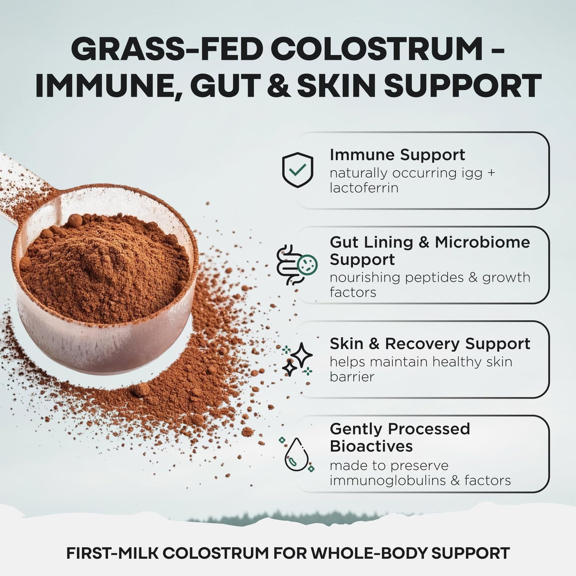 Colostrum Supplement - Grass Fed Pure Bovine Colostrum Powder - 2000mg & 400mg IgG (calostro bovino) - Gut, Immunity, Skin, Hair Support - Sugar Free, Natural Cacao Flavour, 30 Servings Wild FoodsBuy Supplements Australia