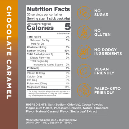 LMNT Hot Chocolate and Coffee Mixer - Chocolate Caramel Salt Electrolytes | No Sugar Drink LMNTBuy Supplements Australia