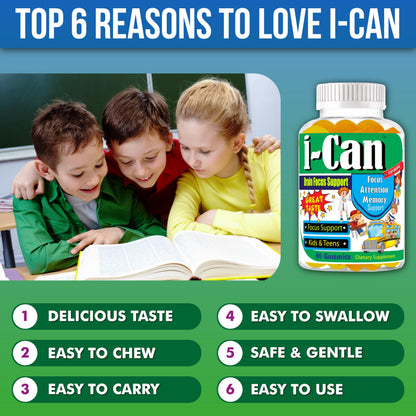 I-Can Focus Gummies for Kids & Teens, Omega 3 Gummies with DHA & EPA, Brain Health, Memory, Attention Support, Teen Brain Focus Vitamins, Non-Fishy Taste, Low Sugar, 60 Count Celebrity LifeStyle ProductBuy Supplements Australia