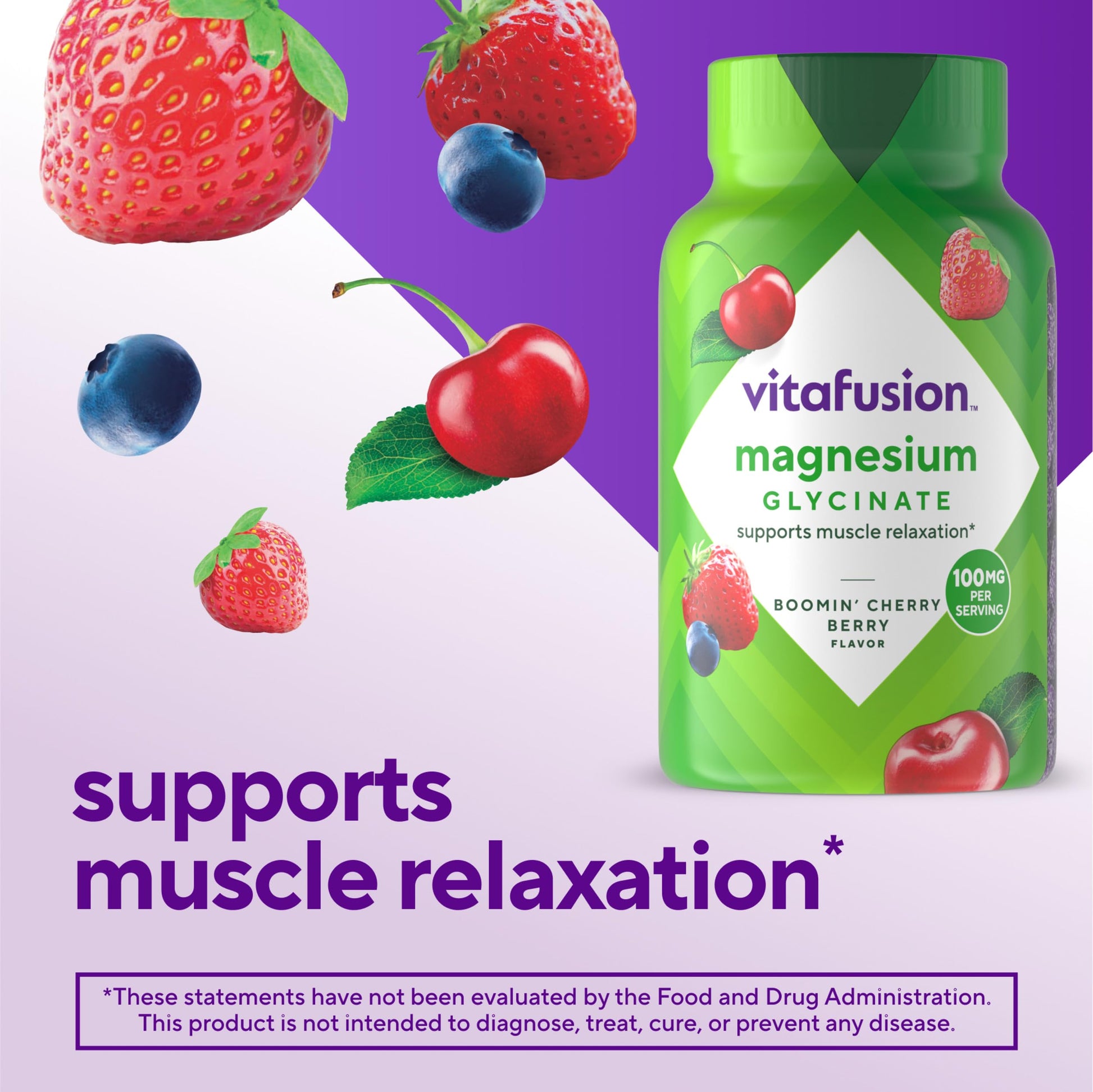 vitafusion Magnesium Glycinate Gummy Supplement, 100 mg per Serving Supports Muscle Relaxation (1) for Adult Women & Men, Boomin’ Cherry Berry Flavor, 60 Count VitafusionBuy Supplements Australia