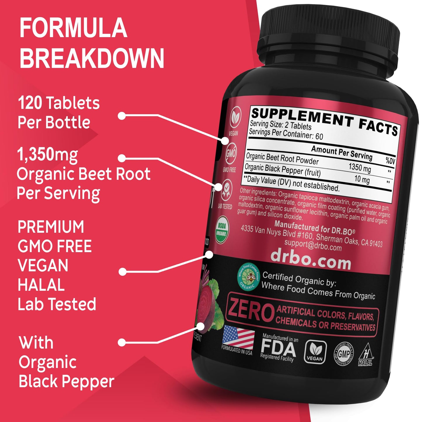 Organic Beet Root Capsules Supplements - 1350mg Beetroot Powder Extract Pills, Organic DR. BOBuy Supplements Australia