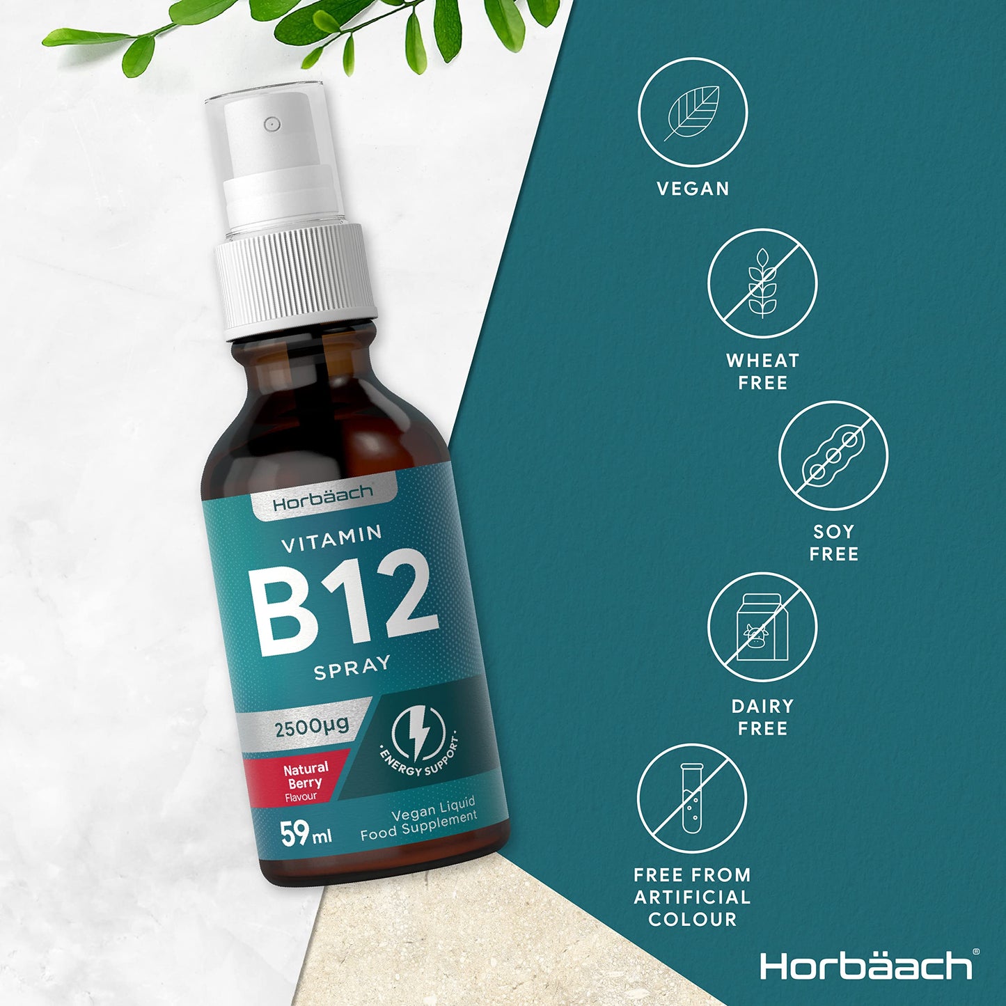 Vitamin B12 Spray 2500mcg | 59ml | High Strength Supplement | Natural Berry Flavour HorbäachBuy Supplements Australia