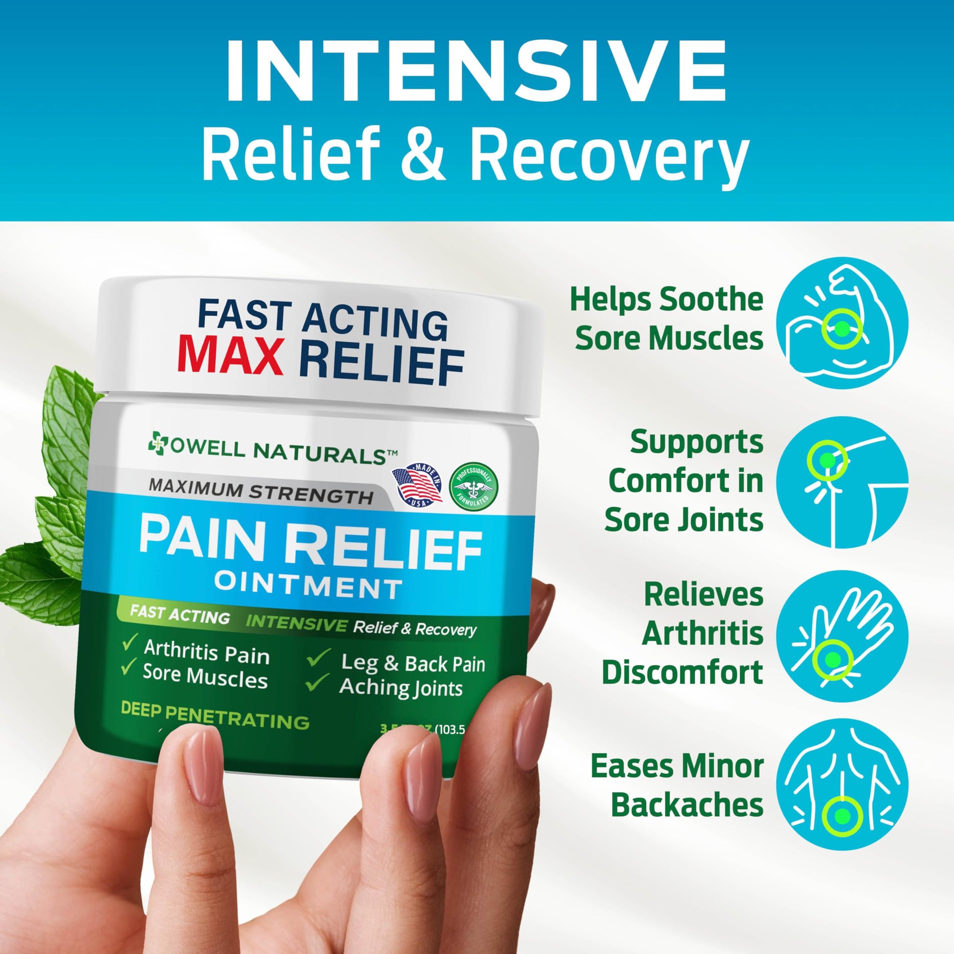OWELL NATURALS Pain Relief Ointment Deep Penetrating Fast Acting Formula for Arthritis, Joint & Muscle Discomfort, Stiffness, Long-Lasting Soothing Balm, 3.5 oz Owell NaturalsBuy Supplements Australia