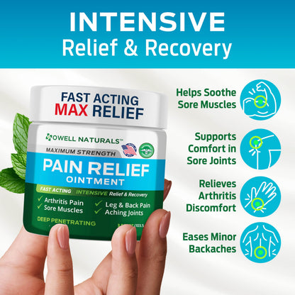 OWELL NATURALS Pain Relief Ointment Deep Penetrating Fast Acting Formula for Arthritis, Joint & Muscle Discomfort, Stiffness, Long-Lasting Soothing Balm, 3.5 oz Owell NaturalsBuy Supplements Australia
