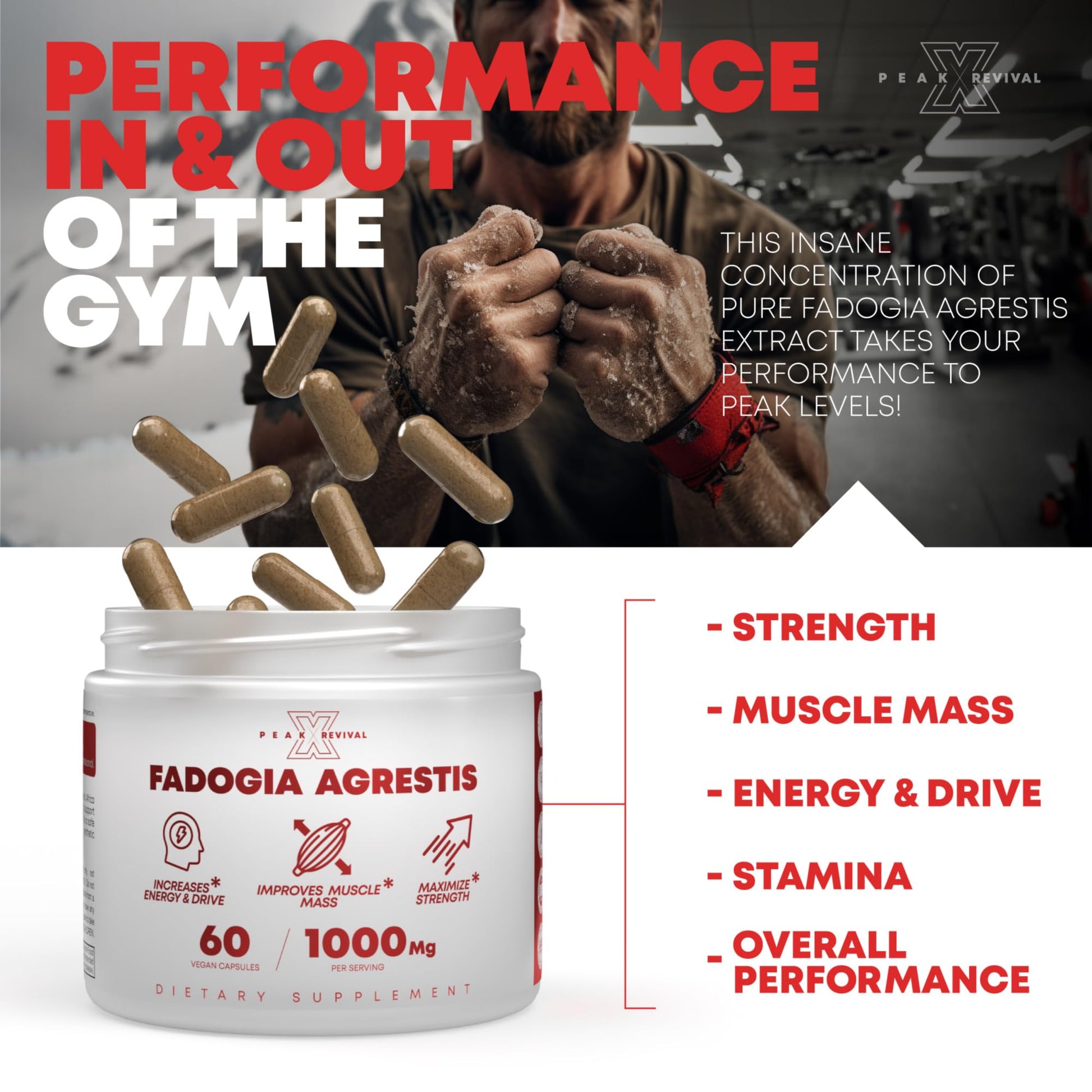 Peak Revival-X Fadogia Agrestis 1000mg Per Serving Supplement - Potent Extract to Increase Energy, Athletic Performance & Muscle Mass - Supplements, Made in The USA (60 Capsules) Peak Revival-XBuy Supplements Australia