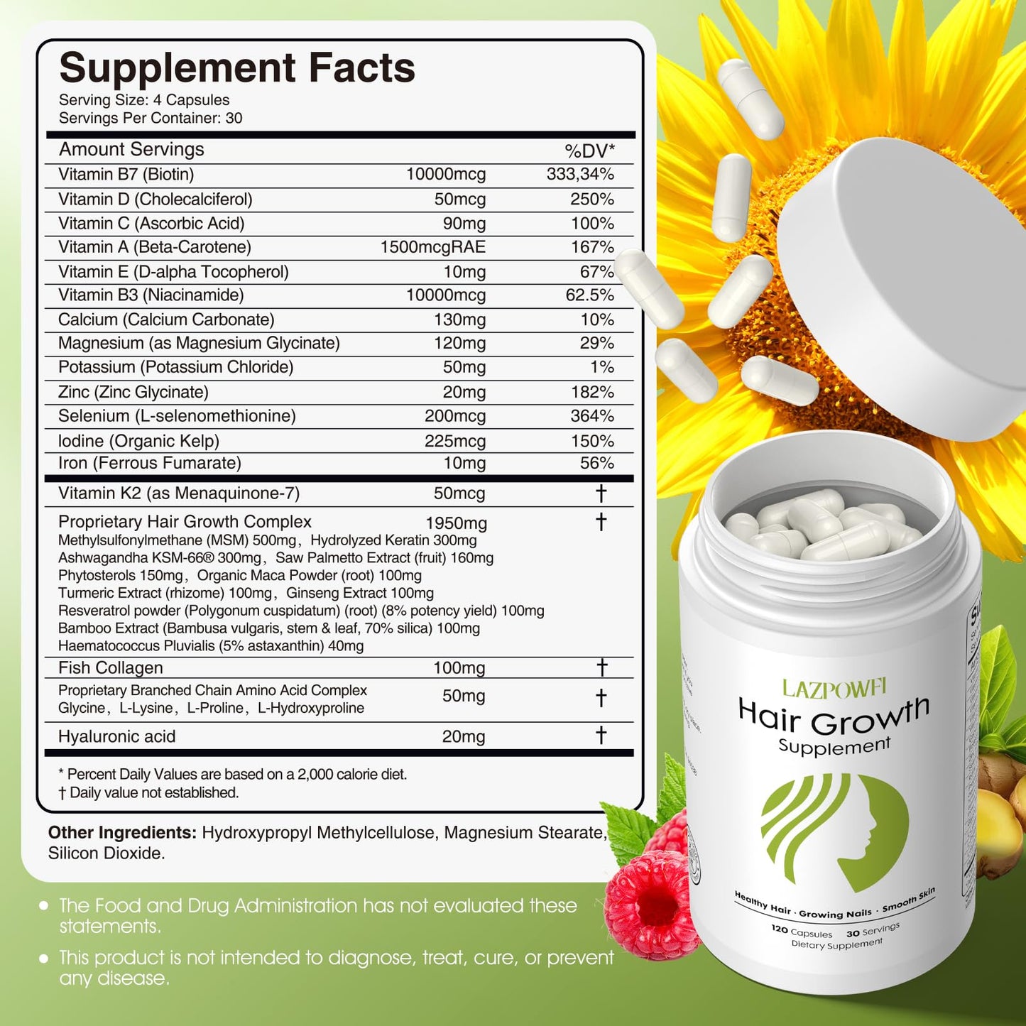 Lazpowfi Hair Growth Supplement, Biotin 10000mcg, 32-in-1 with Vitamin A, B3, C, Magnesium, Calcium, Hair Growth Products, Supports Hair & Nails Natural Growth Vitamins, for Women & Men - 30 Servings LazpowfiBuy Supplements Australia