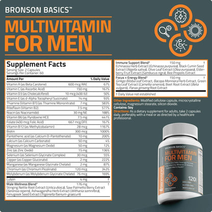 Bronson Multivitamin for Men All-in-One Daily Coverage Formula Key Vitamins, Minerals & Herbs to Support Men's Health, 120 Capsules BronsonBuy Supplements Australia