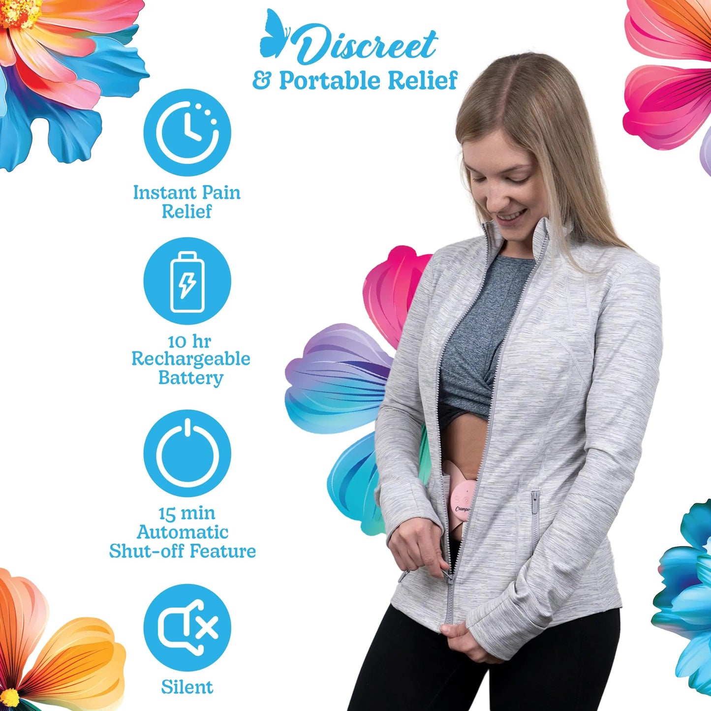 Crampology Relief Pink-Period Cramps Pain Relieving Device, Cramp Massager for Menstrual and Lower Back Ache, Reduces Endometriosis Discomfort, PMS TENS Unit, Wireless or Wired, Natural Cycle Support CrampologyBuy Supplements Australia
