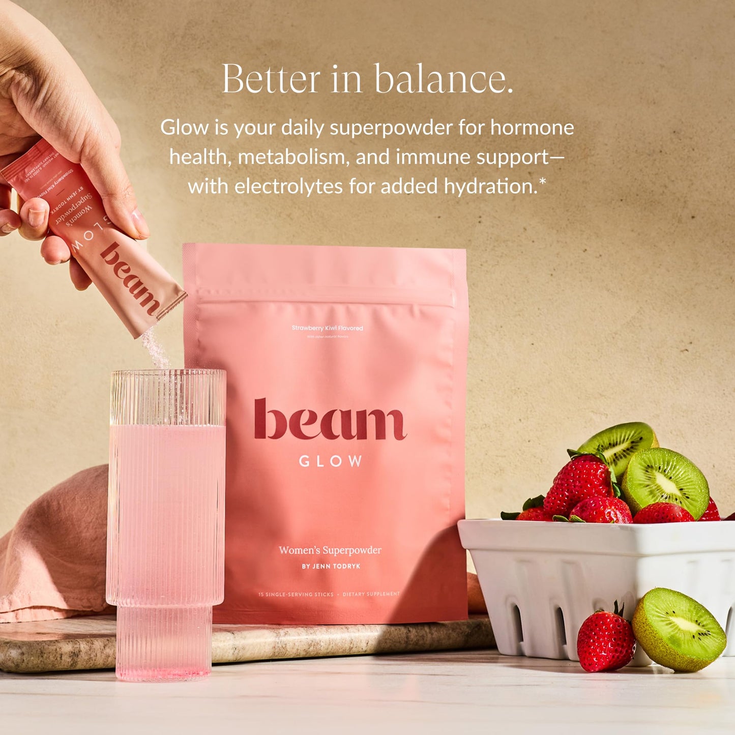 Beam Glow, Hormone Balance for Women, Strawberry Kiwi and Raspberry Bundle, Thyroid Support for Women, Natural Hormone Support Powder with Selenium and Bromelain, PMS Relief, Energy, Hair, Skin Health BeamBuy Supplements Australia