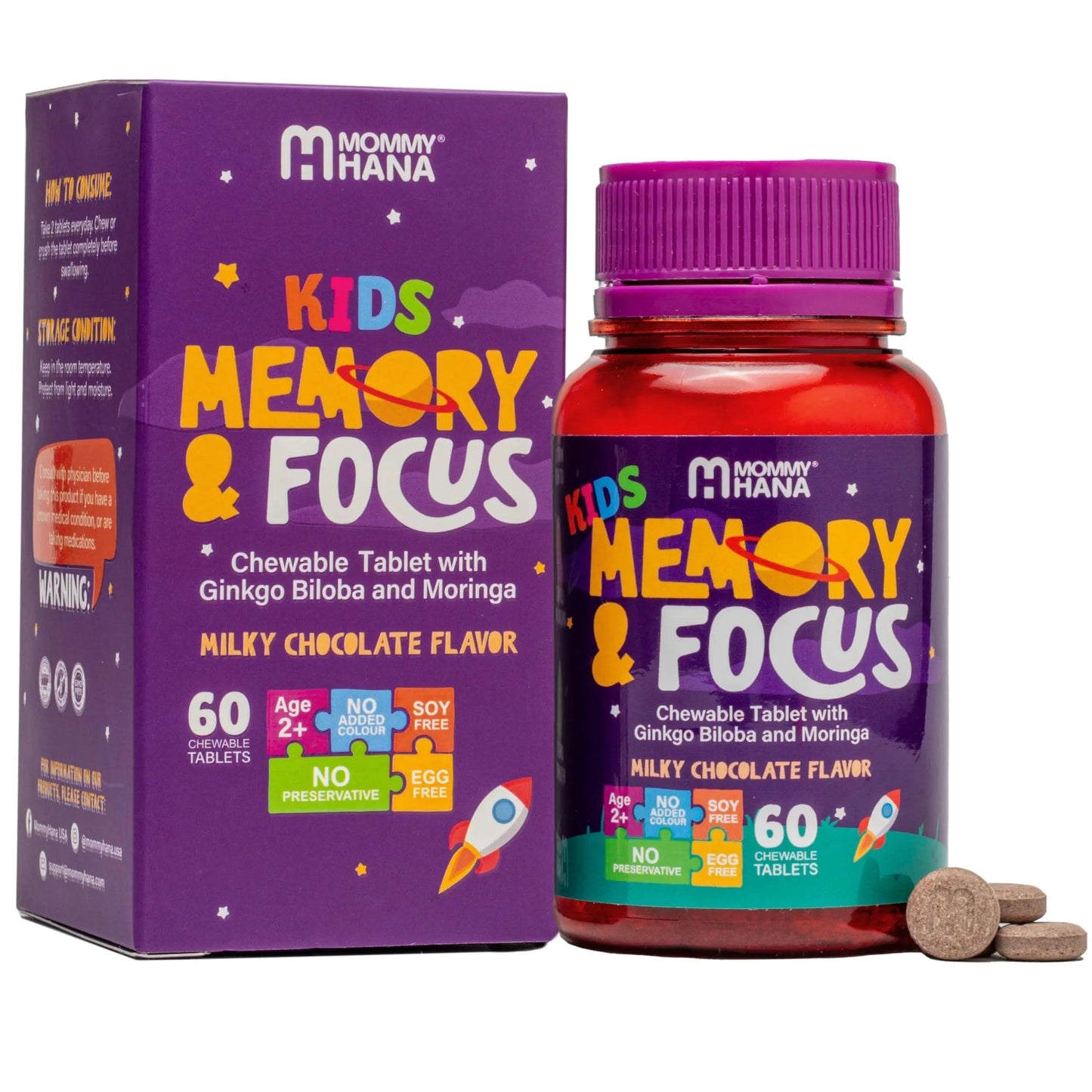Chewable Chocolate Kids Multivitamin with Probiotic, Vitamin C, Ginkgo Nut, Colostrum, Moringa - Kids Vitamins Immune Support MOMMY HANABuy Supplements Australia