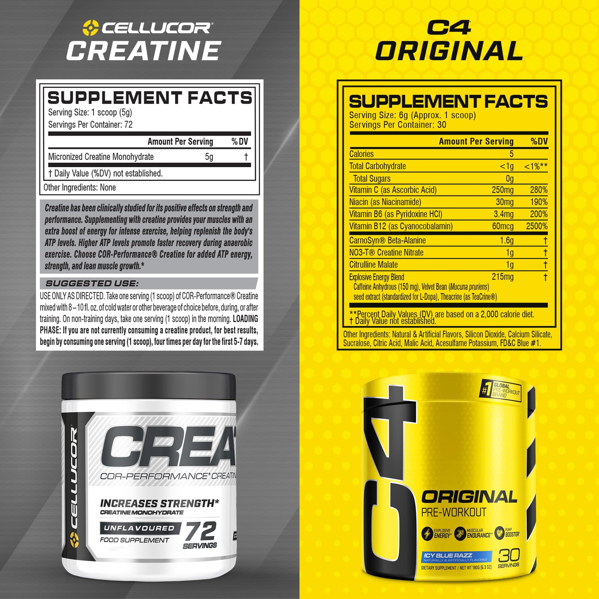 Cellucor Pre Workout & Creatine Bundle, C4 Original Pre Workout Powder, Icy Blue Razz CellucorBuy Supplements Australia