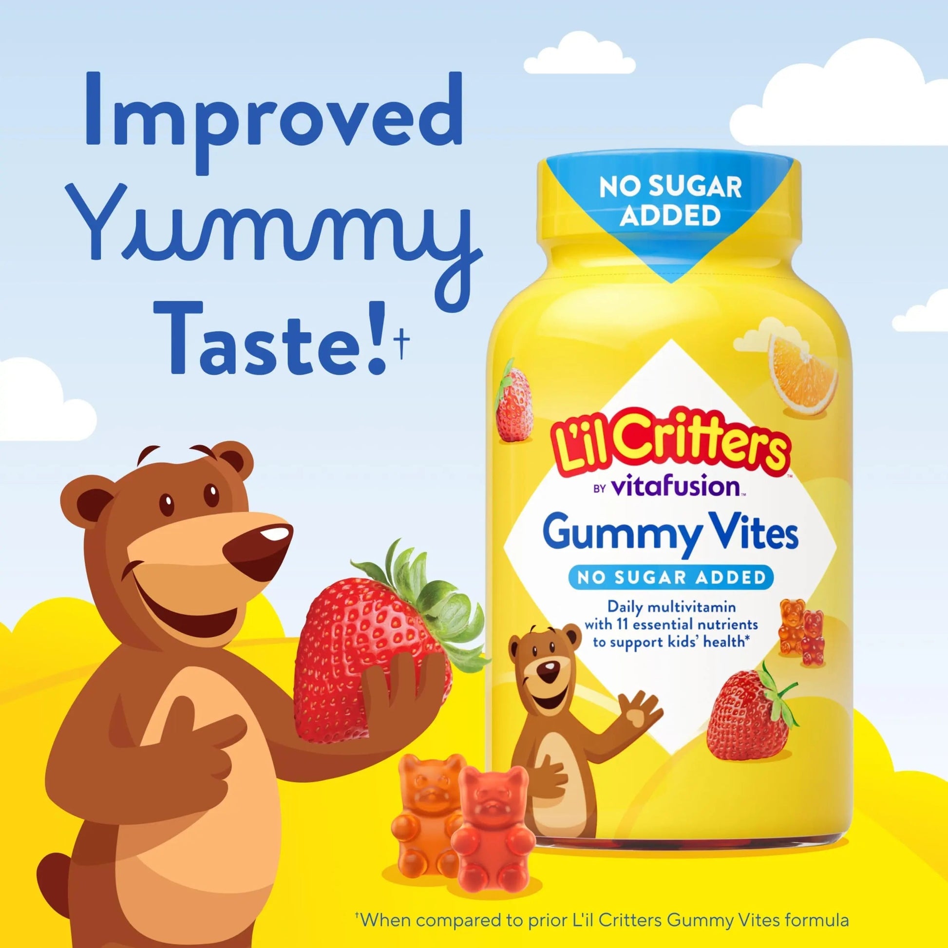 L’il Critters Gummy Vites No Sugar Added Daily Gummy Multivitamin for Ages 2+ Toddlers & Kids, Vitamin C, D3 for Immune Lil Critters