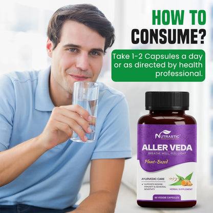 Nutrastic Aller Veda Respiratory Wellness Supplement with Pure Tulsi, Amla, Turmeric, and Neem | Natural Support for Healthy Breathing | 60 Caps NutrasticBuy Supplements Australia