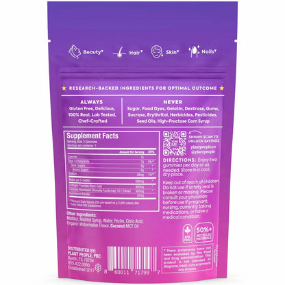 Plant People WonderBeauty Hair, Skin & Nails Rejuvenation Gummies with Tremella Mushroom, Marine Collagen Peptides, Keratin, & Biotin Plant PeopleBuy Supplements Australia
