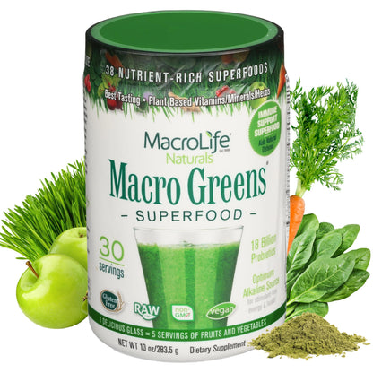 MacroLife Naturals Macro Greens Superfood Powder – 38 Superfoods with Probiotics, Digestive Enzymes & Adaptogens | Non GMO, Vegan, Gluten Free | 18B CFU | 10 oz (30 Servings) MacroLife NaturalsBuy Supplements Australia