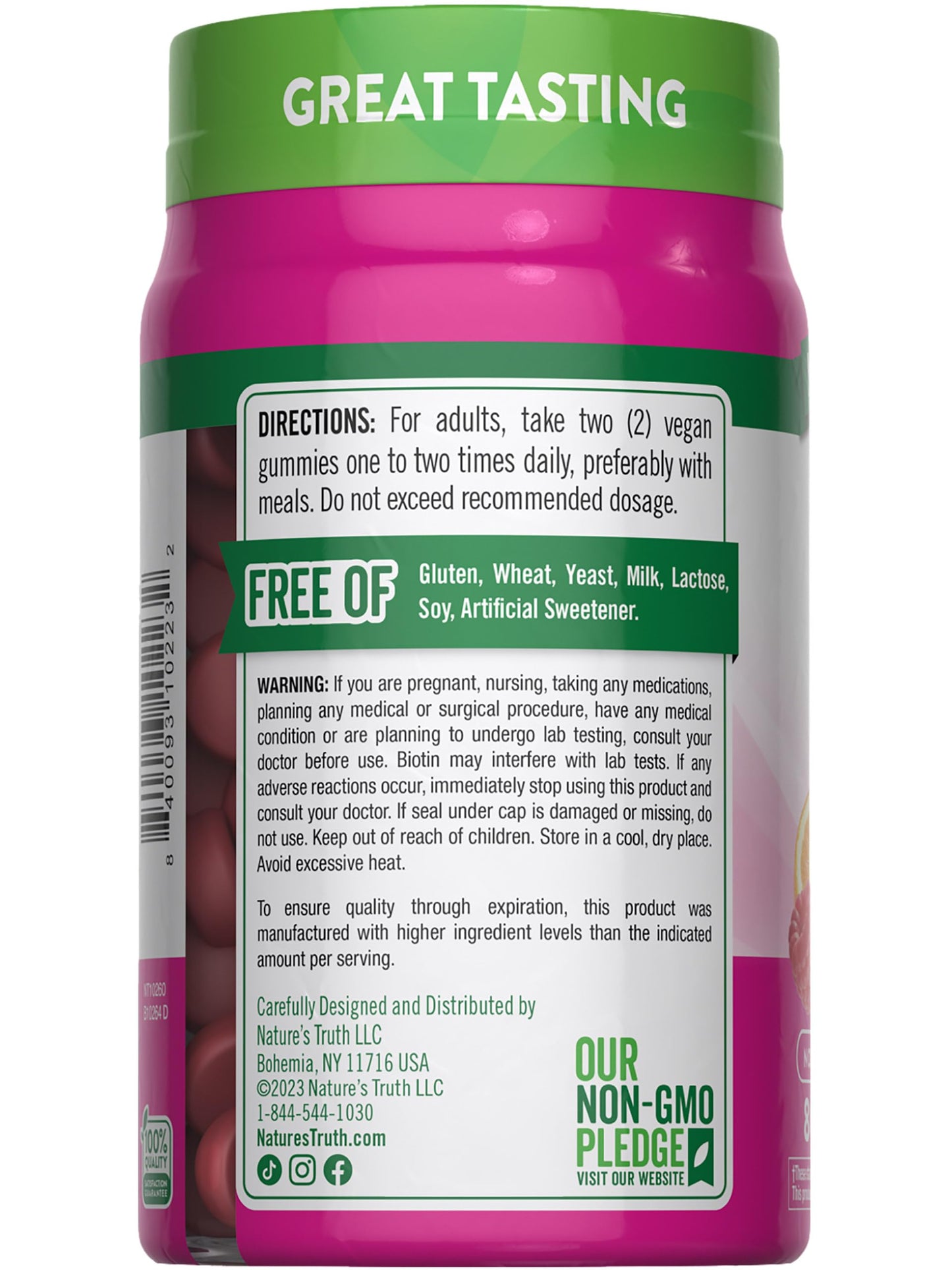 Nature's Truth Hair Skin and Nails Gummies | 80 Count | 2500mcg of Biotin | Vegan, Non-GMO, Gluten Free Supplement
