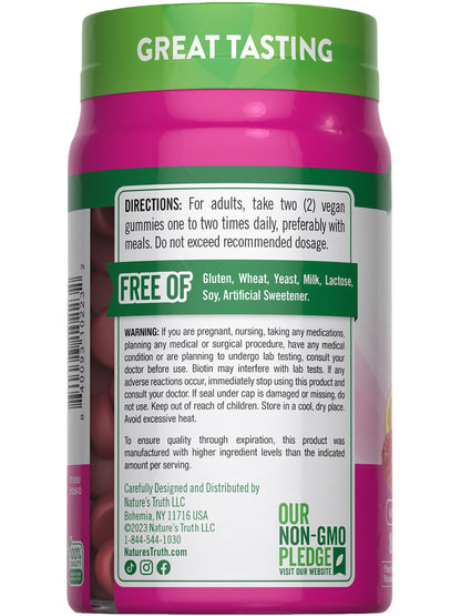 Nature's Truth Hair Skin and Nails Gummies | 80 Count | 2500mcg of Biotin | Vegan, Non-GMO, Gluten Free Supplement