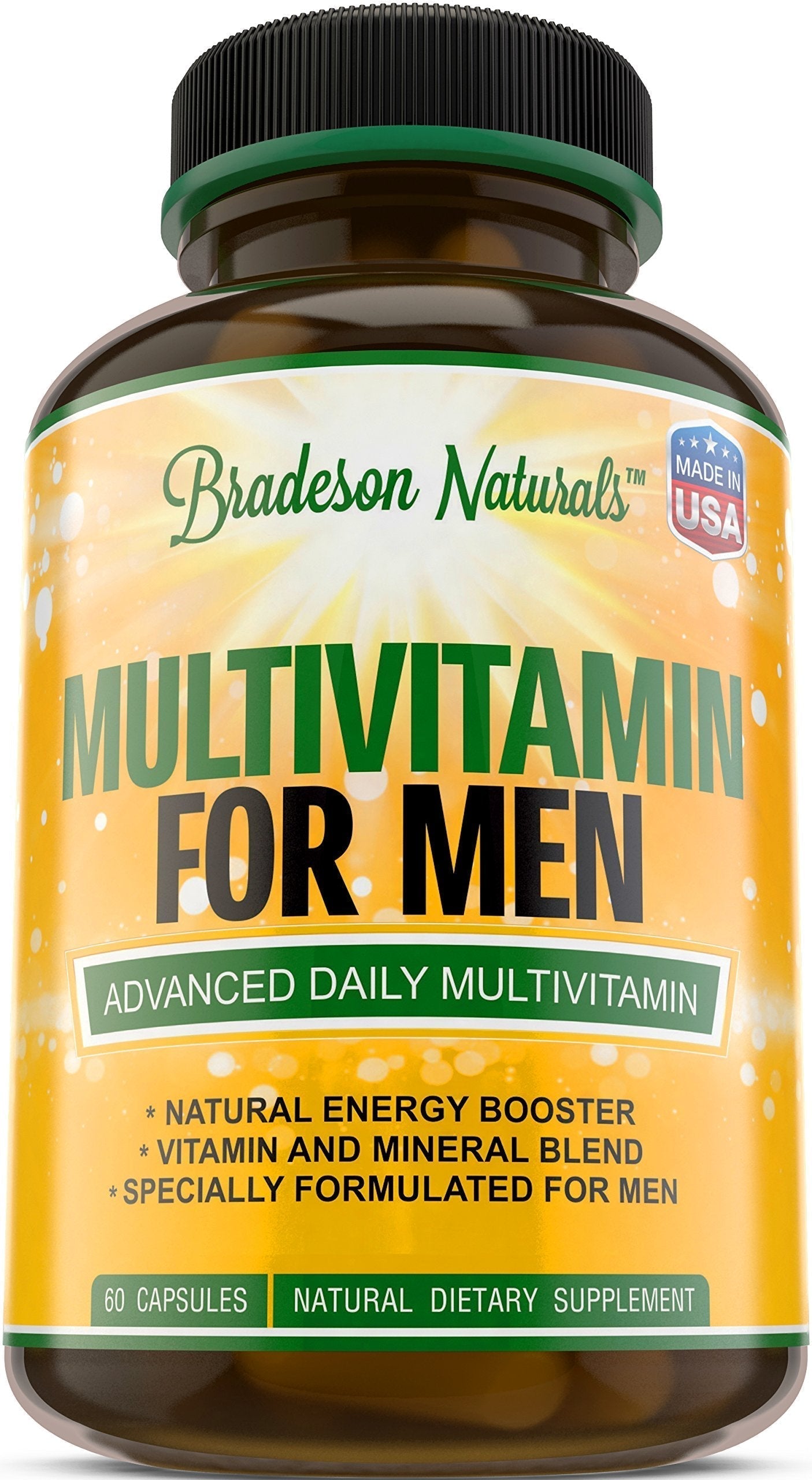 Bradeson Naturals Men's Multivitamin Supplement for Energy, Focus and Performance. Mens Vitamins A, C, D, E & B12, Zinc, Calcium, Magnesium & More. Multi Vitamin 60 Capsules Made in The USA Bradeson NaturalsBuy Supplements Australia