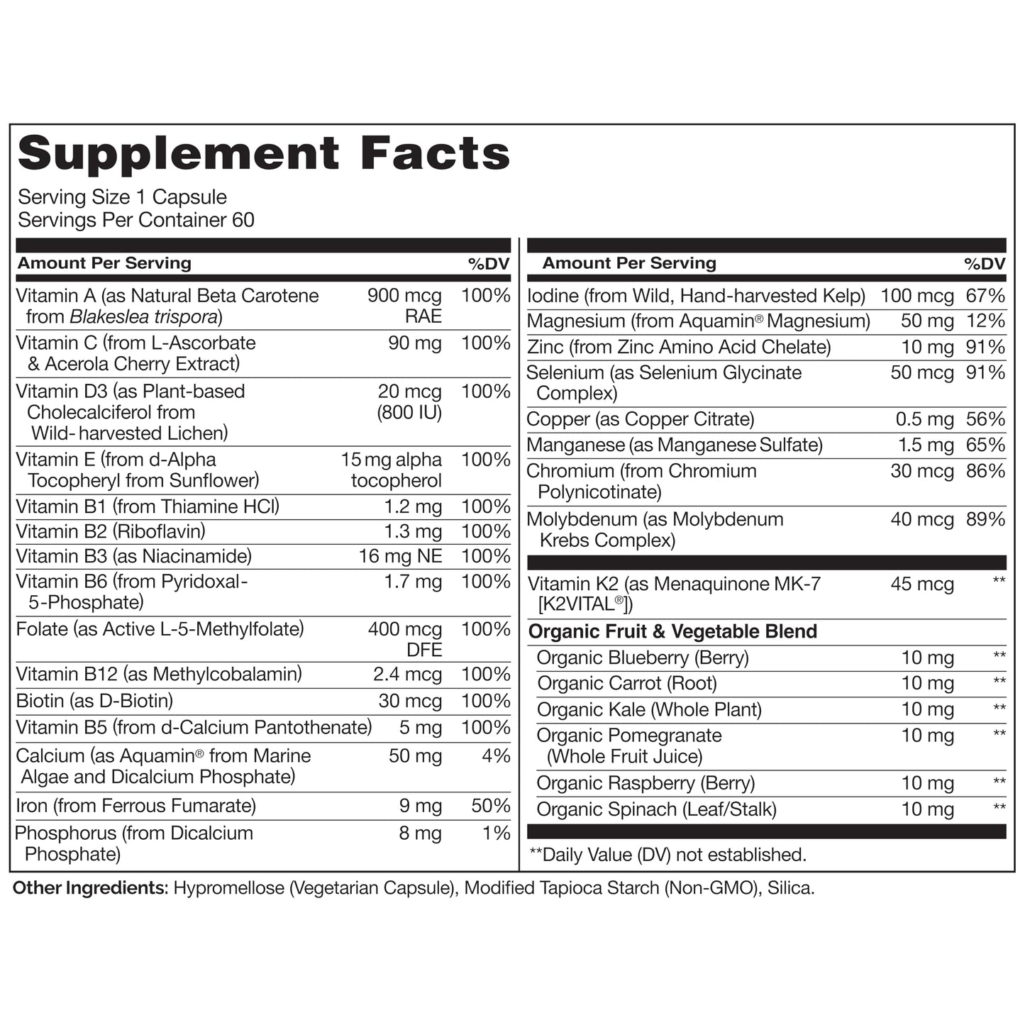 NATURELO One Daily Multivitamin for Women w/Vitamin B12, 60 Ct, Energy Support, Whole Food Daily Women Multivitamin Supplement, Nourish Hair/Skin/Nail, Non-GMO