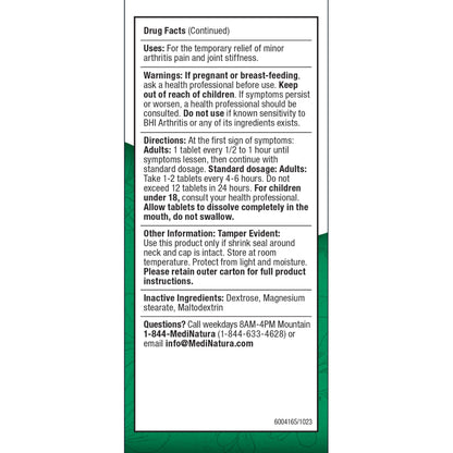 BHI Arthritis Pain Relief Daily Joint Health Support Arnica + 13 Natural Actives Homeopathic Plant & Mineral Blend Helps Relieve Minor Pain & Stiffness in Joints for Women & Men - 100 Tablets MediNaturaBuy Supplements Australia