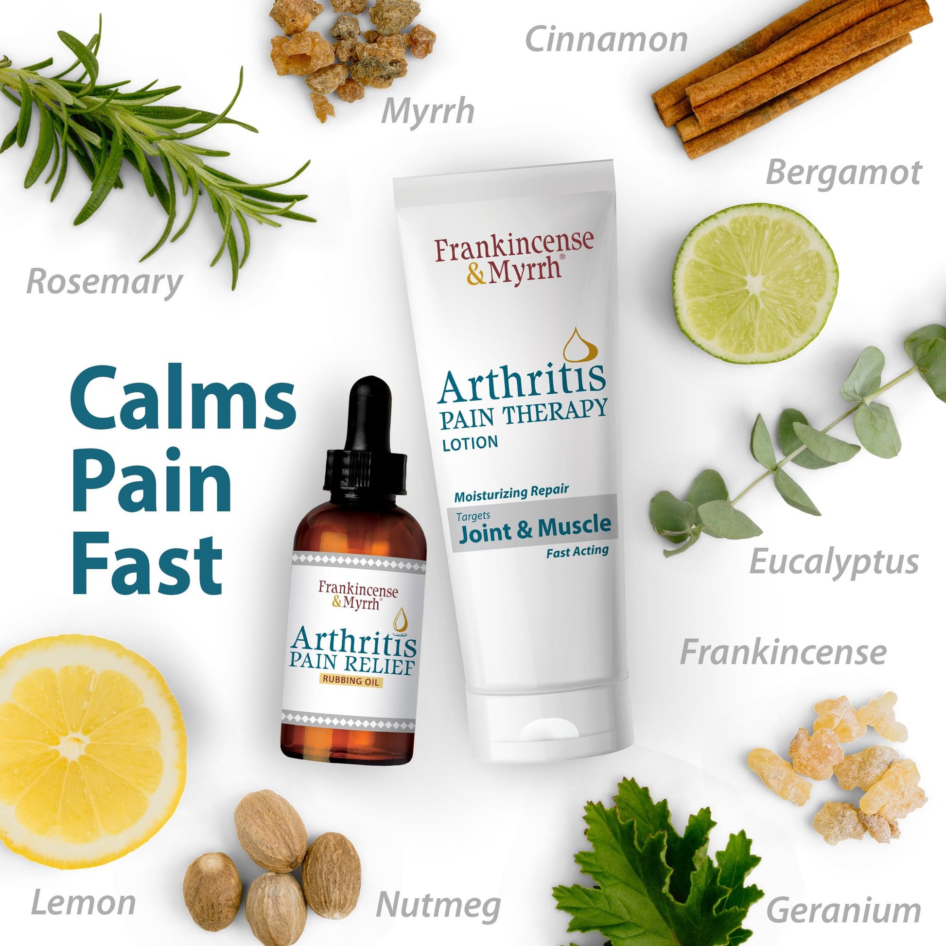 FRANKINCENSE & MYRRH Combo Pack - Arthritis Pain Relief Rubbing Oil 2 oz. and Arthritis Pain Reliever Therapy Cream for Joints & Sciatica Relief, 3 oz., Hydrating Lotion with Essential Oils FRANKINCENSE & MYRRHBuy Supplements Australia