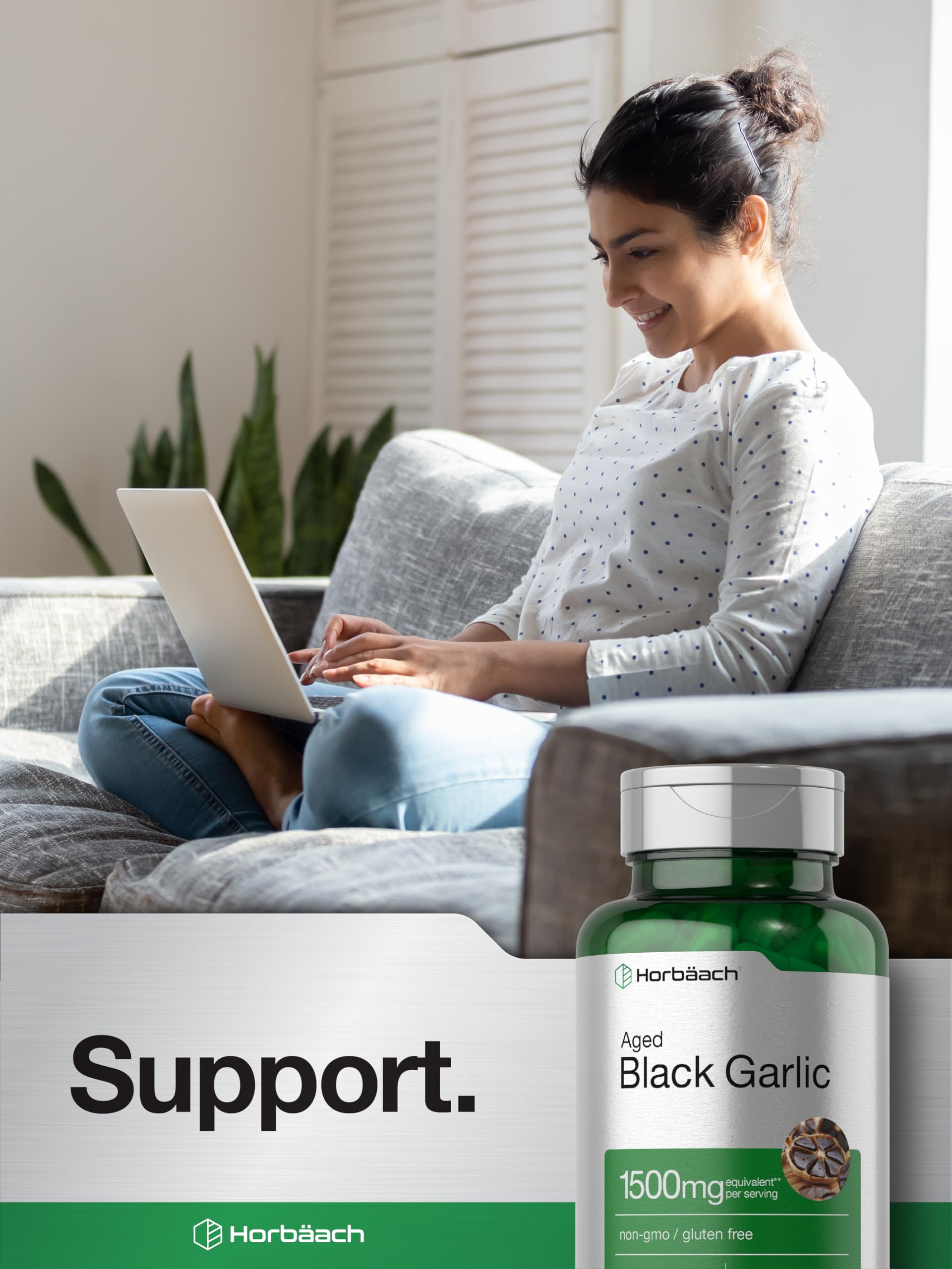 Aged Black Garlic Capsules 1500mg | 60 Count | Fermented Extract Supplement HorbäachBuy Supplements Australia
