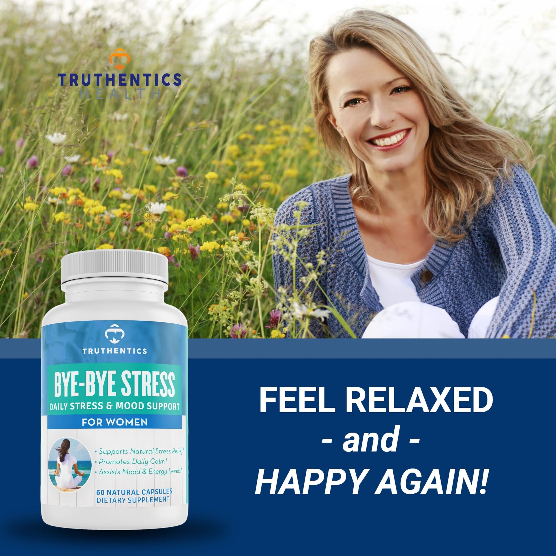 TRUTHENTICS Bye-Bye Stress - Stress & Mood Support Supplement for Women with Ashwagandha, GABA, Lemon Balm, L-Theanin & Vitamin B Complex - Vegan - 60 Capsules TRUTHENTICSBuy Supplements Australia