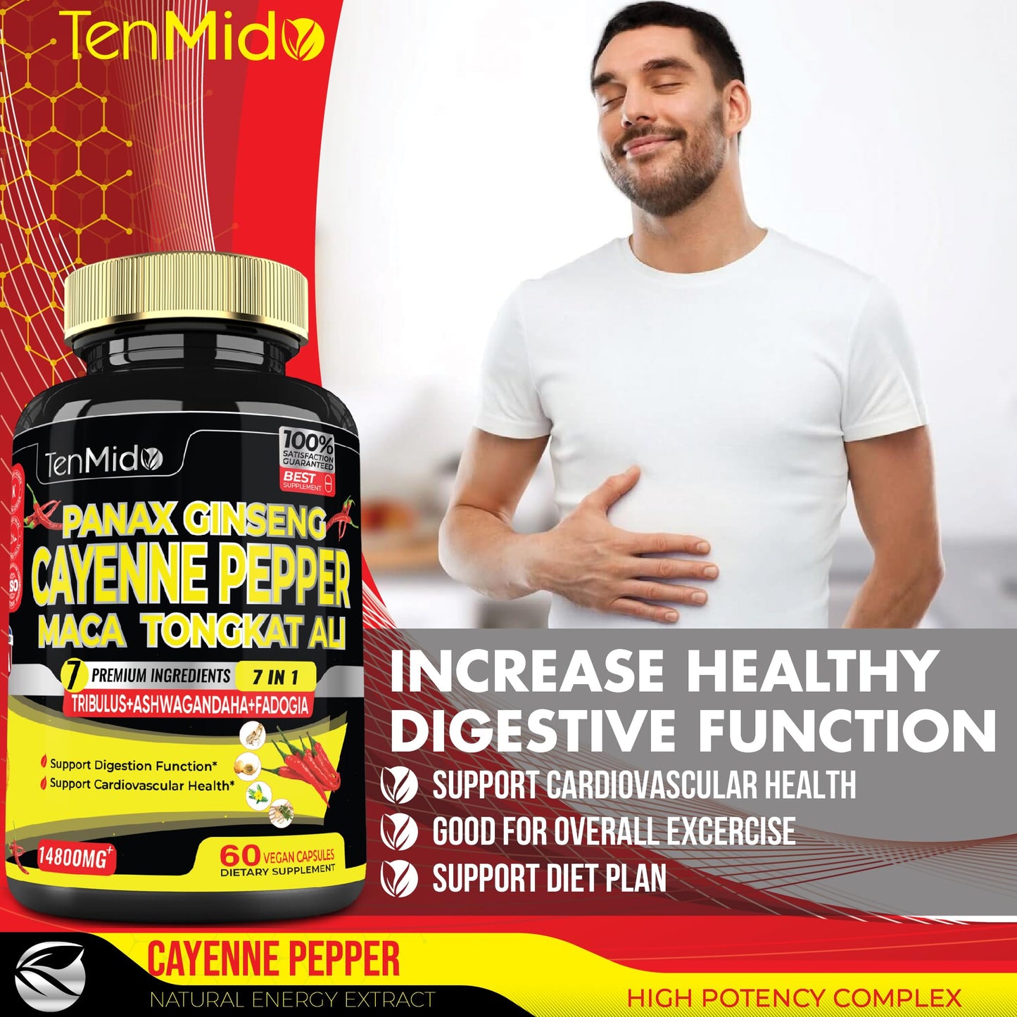 2 Packs 60 Caps 14800mg - Cayenne Pepper Supplements Extract Capsules - Tongkat Ali TenmidoBuy Supplements Australia