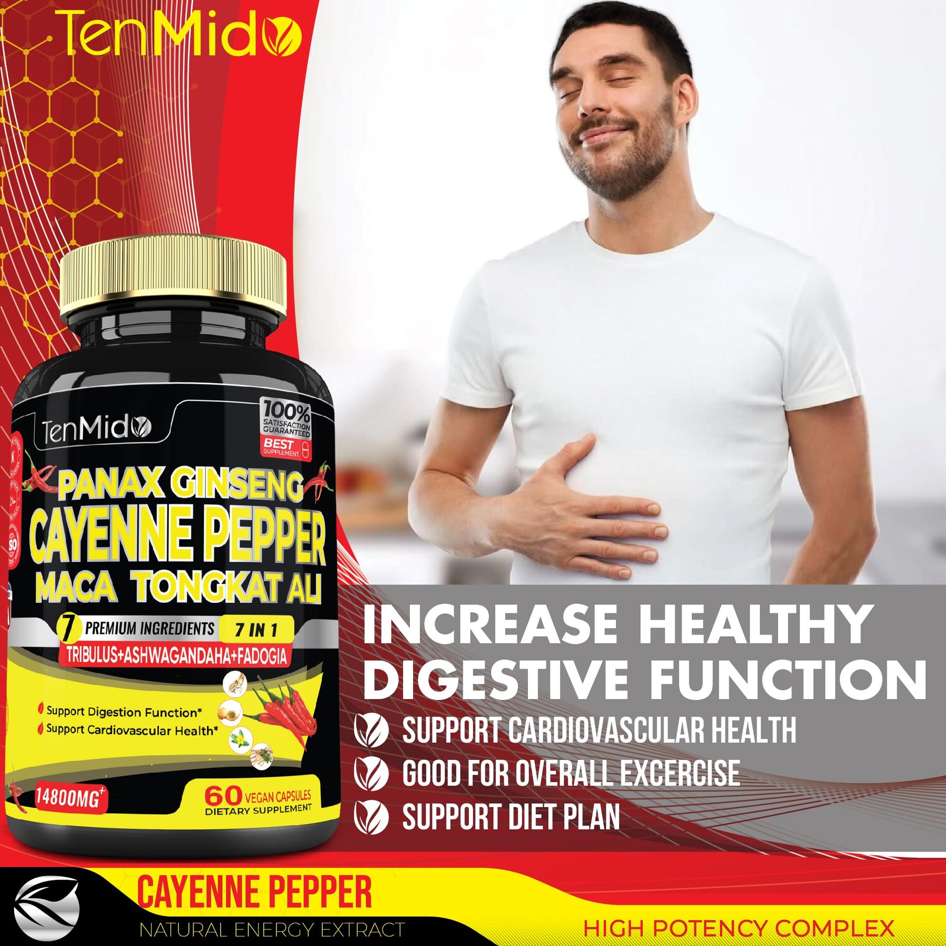 2 Packs 60 Caps 14800mg - Cayenne Pepper Supplements Extract Capsules - Tongkat Ali TenmidoBuy Supplements Australia