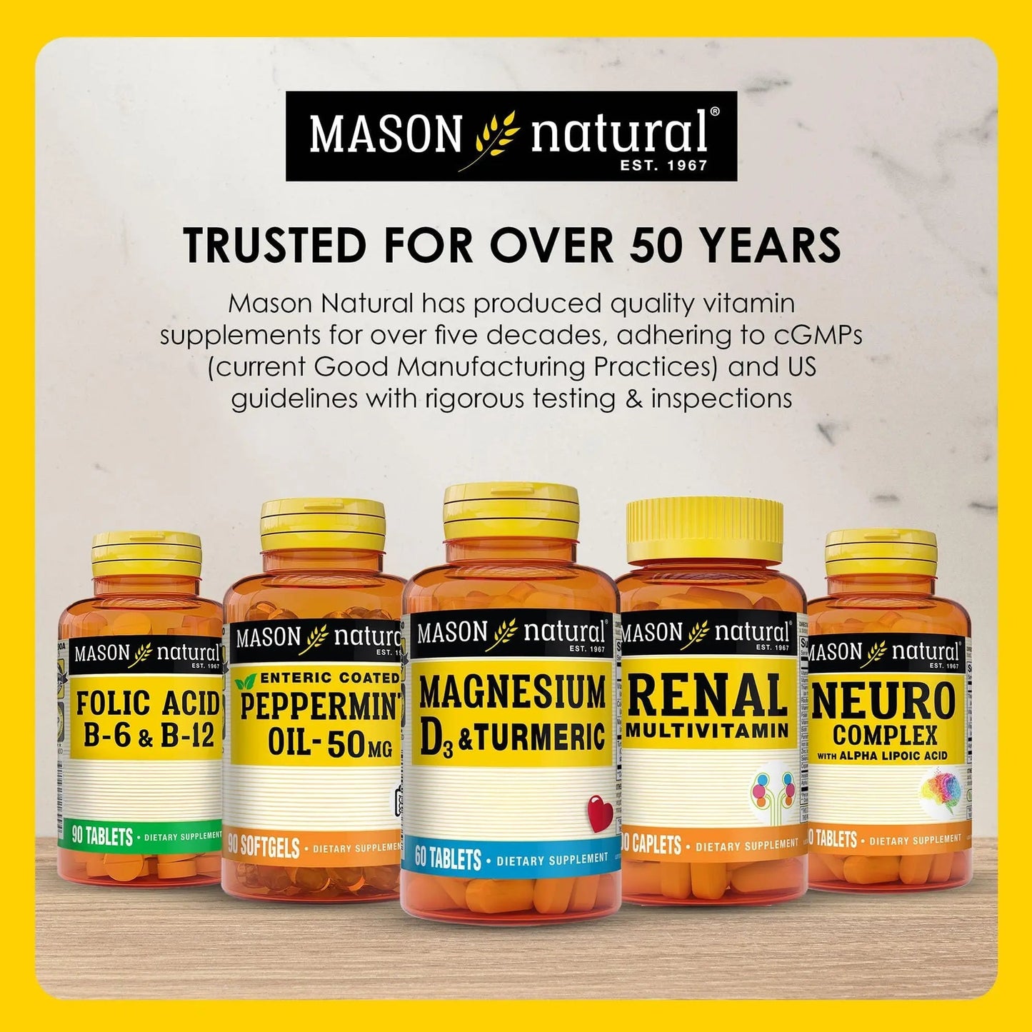 MASON NATURAL Mini Multi Vitamins, Vitamins A, C, D3, E, B1, B2, B3, B6, B12, Folate and Calcium for Overall Health, 1 Year Supply MASON NATURAL