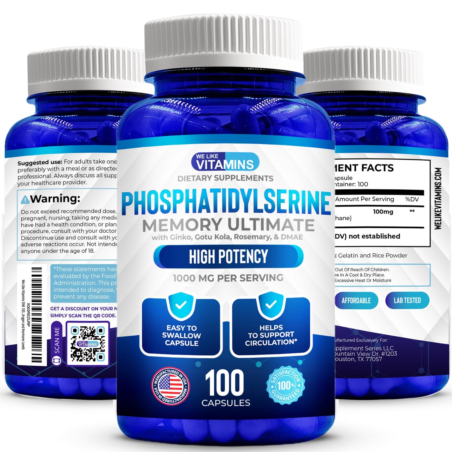 We Like Vitamins Phosphatidylserine Supplement with Gingko Biloba, Gotu Kola, DMAE - Improves Focus, Memory, Cognitive Function - Soy-Free 1000mg Memory Ultimate Complex - 100 Easy-to-Swallow Capsules We Like VitaminsBuy Supplements Australia