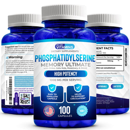We Like Vitamins Phosphatidylserine Supplement with Gingko Biloba, Gotu Kola, DMAE - Improves Focus, Memory, Cognitive Function - Soy-Free 1000mg Memory Ultimate Complex - 100 Easy-to-Swallow Capsules We Like VitaminsBuy Supplements Australia