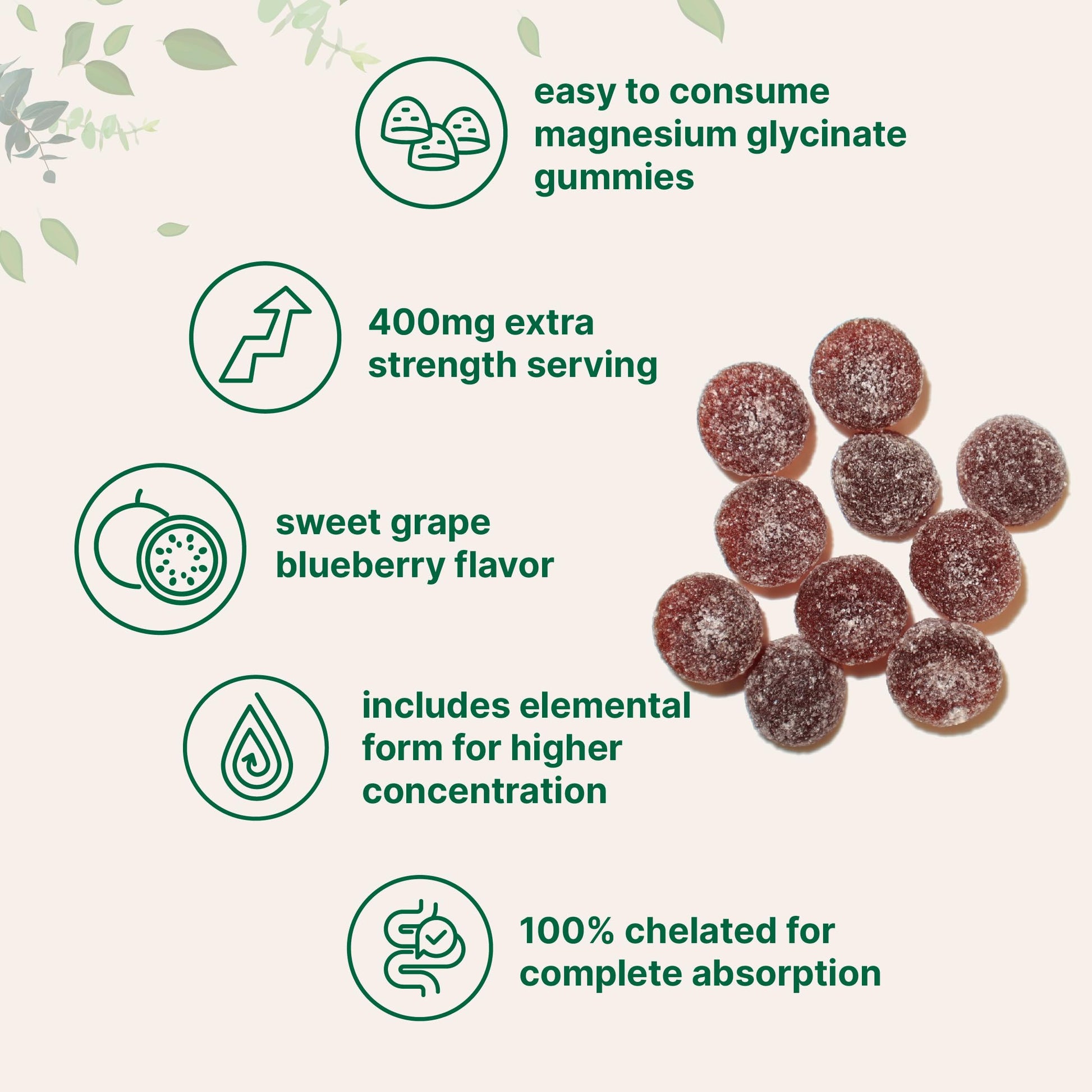 Magnesium Glycinate Gummies 400mg Per Serving, 120 Count | Natural Grape Blueberry Flavor | Potent Elemental Form + Chelated for High Absorption | Healthy Muscle, Bones, & Mood Support Supplement Micro IngredientsBuy Supplements Australia