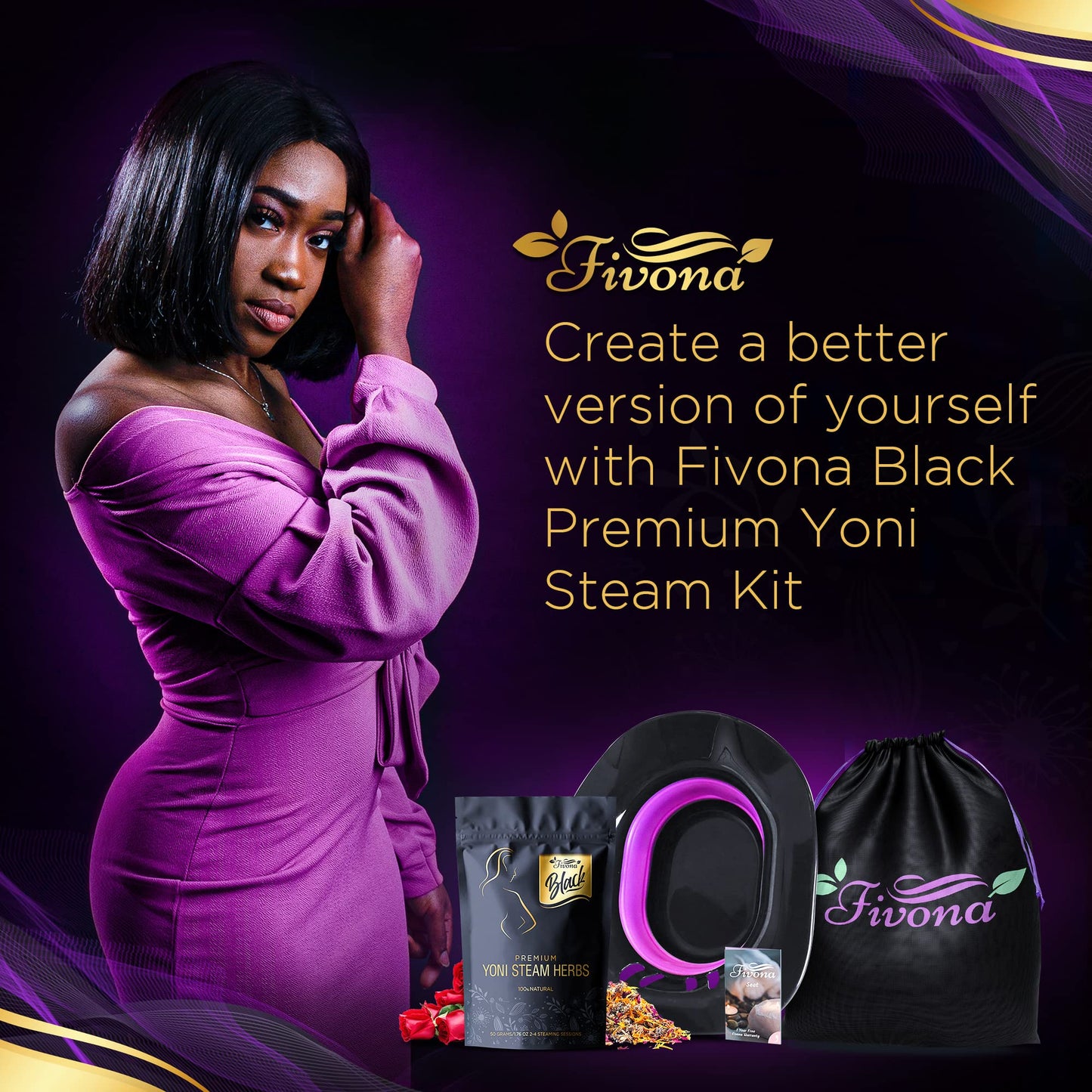 Fivona 3-in-1 Yoni Steam Kit Black - Foldable Over The Toilet Steamer Seat with Herbal Blend and Storage FIVONABuy Supplements Australia