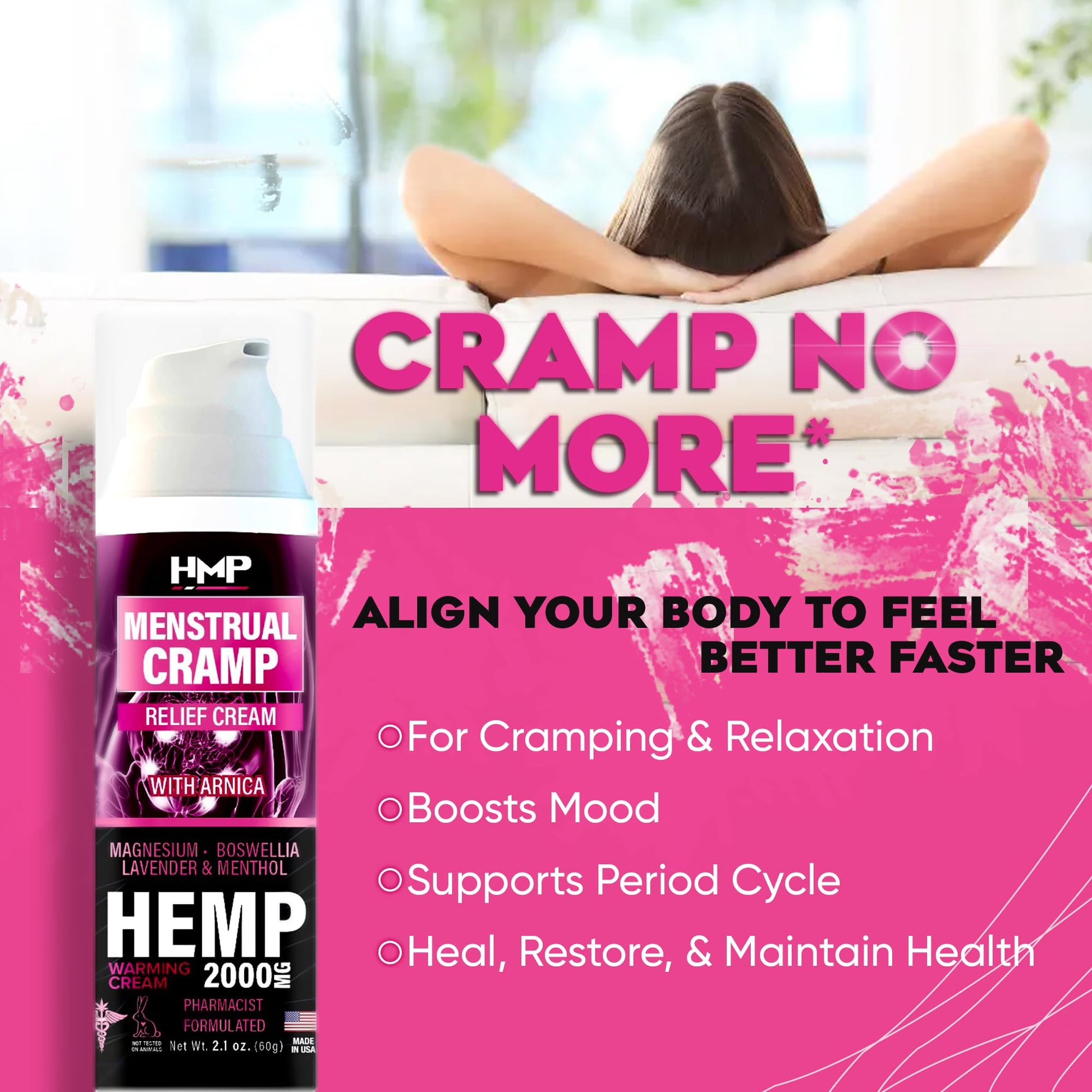 HMP BRANDS Menstrual Cramp Hemp Cream Supports Period Cramps Including Pre - Menstrual Cramp HMP BRANDSBuy Supplements Australia