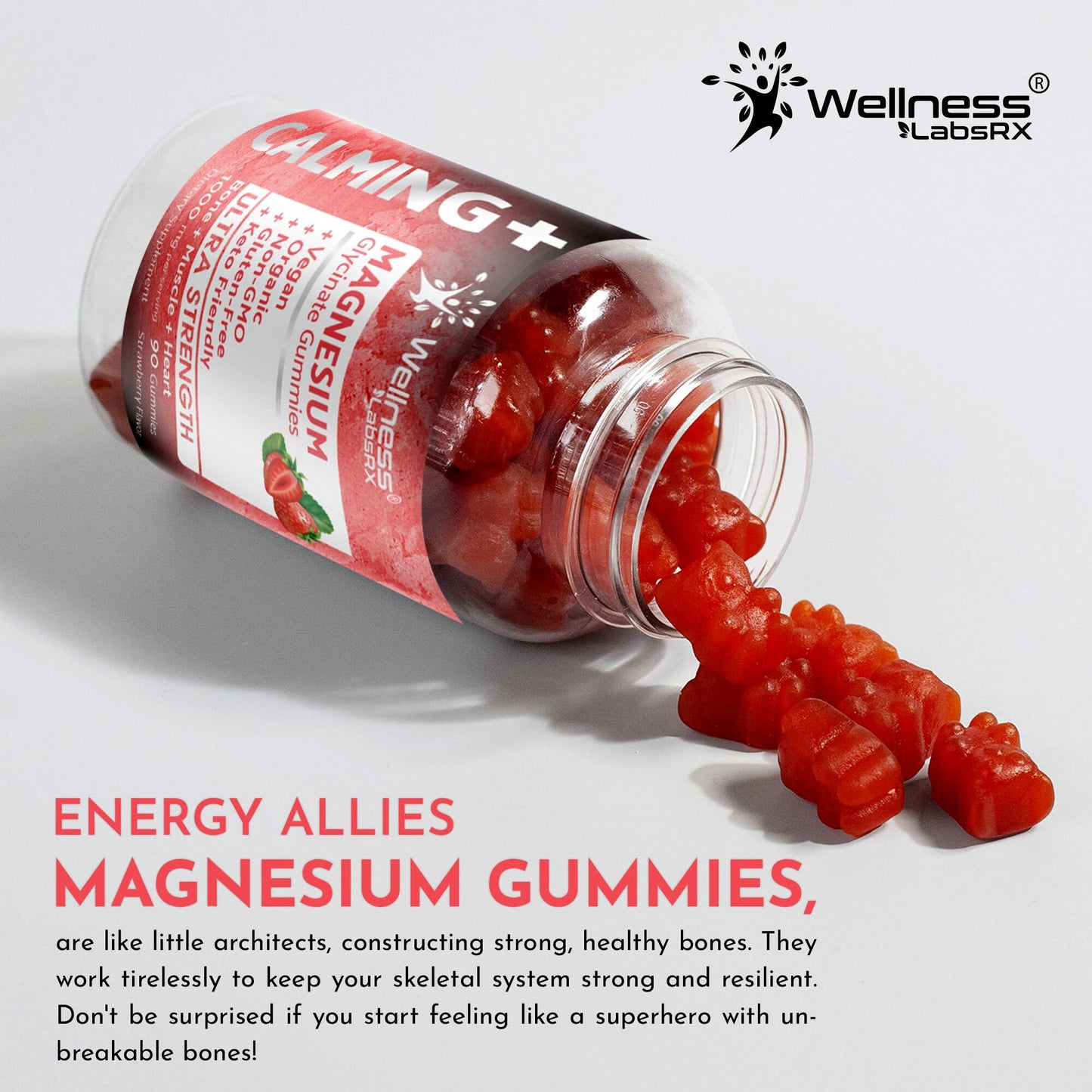 Magnesium Glycinate Gummies, 1000 mg - Magnesium Supplement to Support Relaxation, Heart Health - Chewable Calm Magnesio Gummies for Adults,