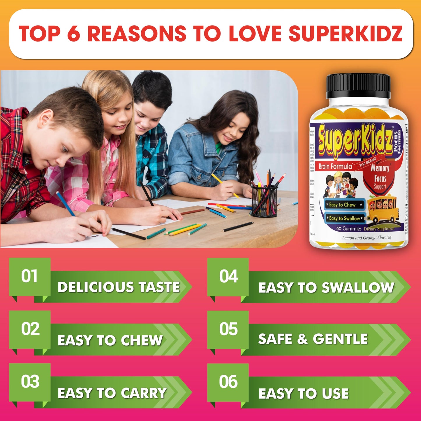 Superkids Focus Gummies for Kids, Omega 3 Gummy Kids Focus and Attention Supplements, Teen Brain Focus Vitamins, Non-GMO Gummy Vitamins, Tasty Lemon & Orange, 60 Count Celebrity LifeStyle ProductBuy Supplements Australia
