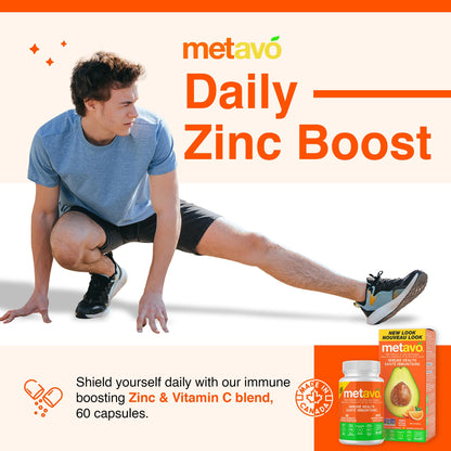 Metavo Immune Health - Natural Immune Support Supplement, Essential Zinc Supplements for Men & Women Enriched with Vitamin C, D & Copper, 60 Vegan Capsules, 30 Servings MetavoBuy Supplements Australia