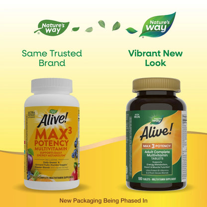 Nature's Way Alive! Max3 Potency Daily Multivitamin, Methylated B12 and Folate, Ultra Potency B-vitamins to Support Energy Metabolism*, 180 Tablets Nature's WayBuy Supplements Australia